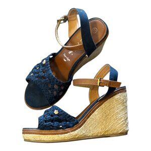 Jane Klain Wedge Sandals Women's Size 6.5 US  Blue Tan Espadrille